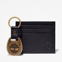Leather Card Holder & Keyring Gift Set in Black Timberland For Sale