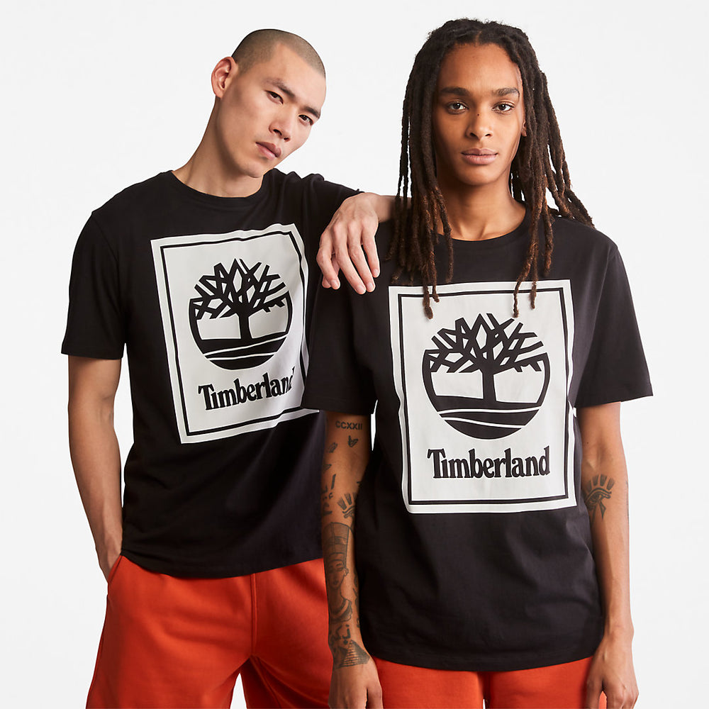 Stack Logo T-Shirt for Men in Black/White Timberland US