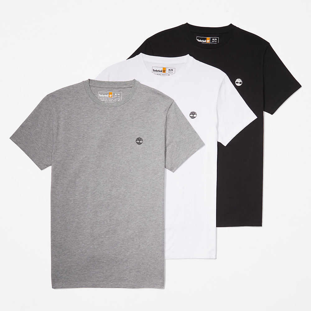 3xPack Organic Cotton T-Shirts for Men in Black, White, Grey Timberland Sale