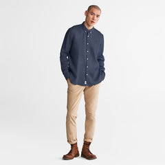 Mill River LS Linen Shirt for Men in Navy Timberland Discount