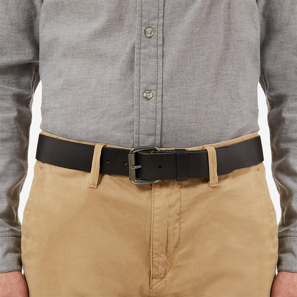 Roller Buckle Leather Belt for Men in Black Timberland Outlet