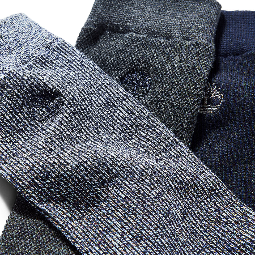 Three Pair Pack Piqué Crew Socks for Men in Navy Timberland On Sale