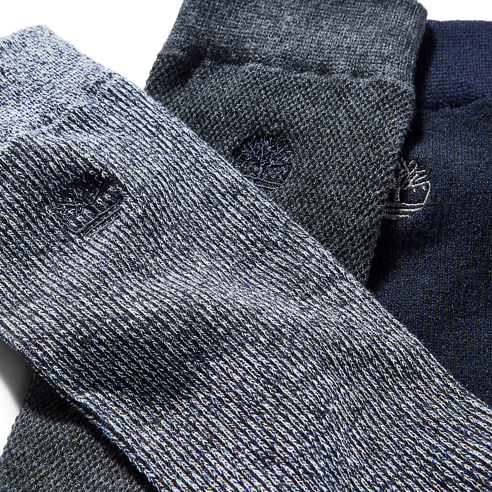 Three Pair Pack Piqué Crew Socks for Men in Navy Timberland On Sale