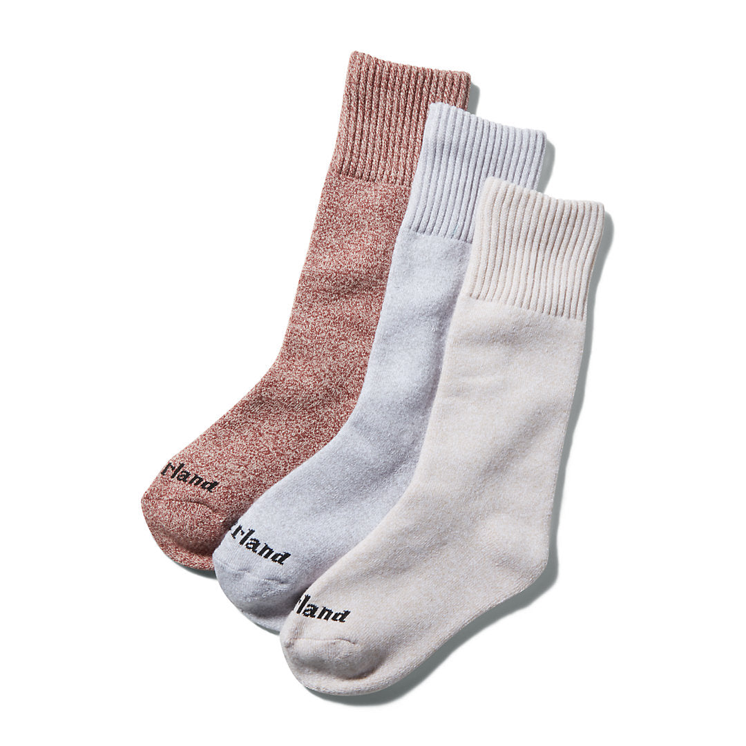 Three Pack Marled Crew Socks Gift Box for Women in Pink Timberland US