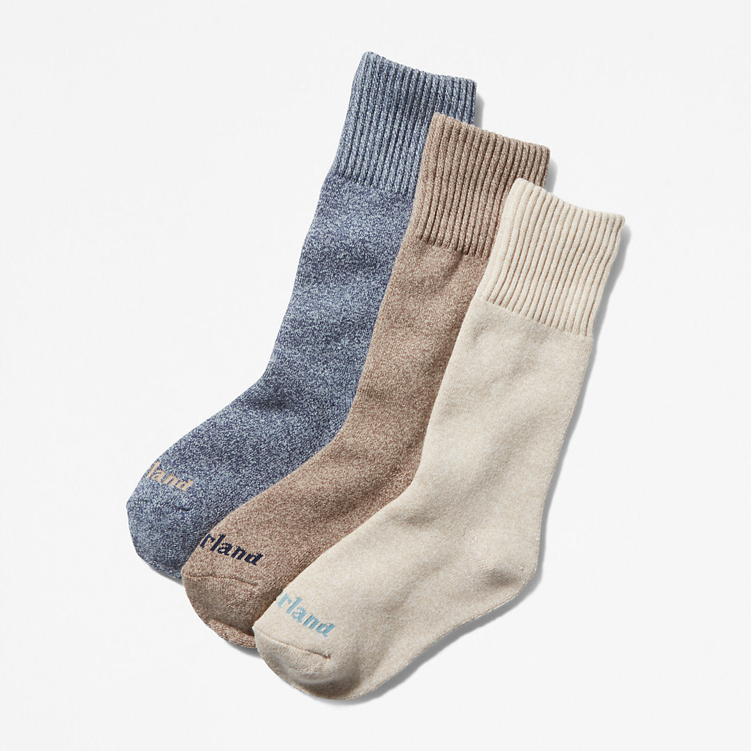 Three Pack Marled Crew Socks Gift Box for Women in Beige Timberland On Sale