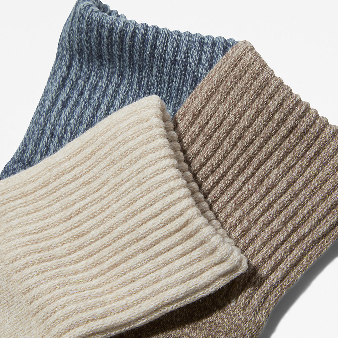 Three Pack Marled Crew Socks Gift Box for Women in Beige Timberland On Sale