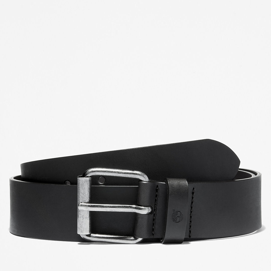 Leather Belt with Antique-Finish Buckle for Men in Black Timberland US