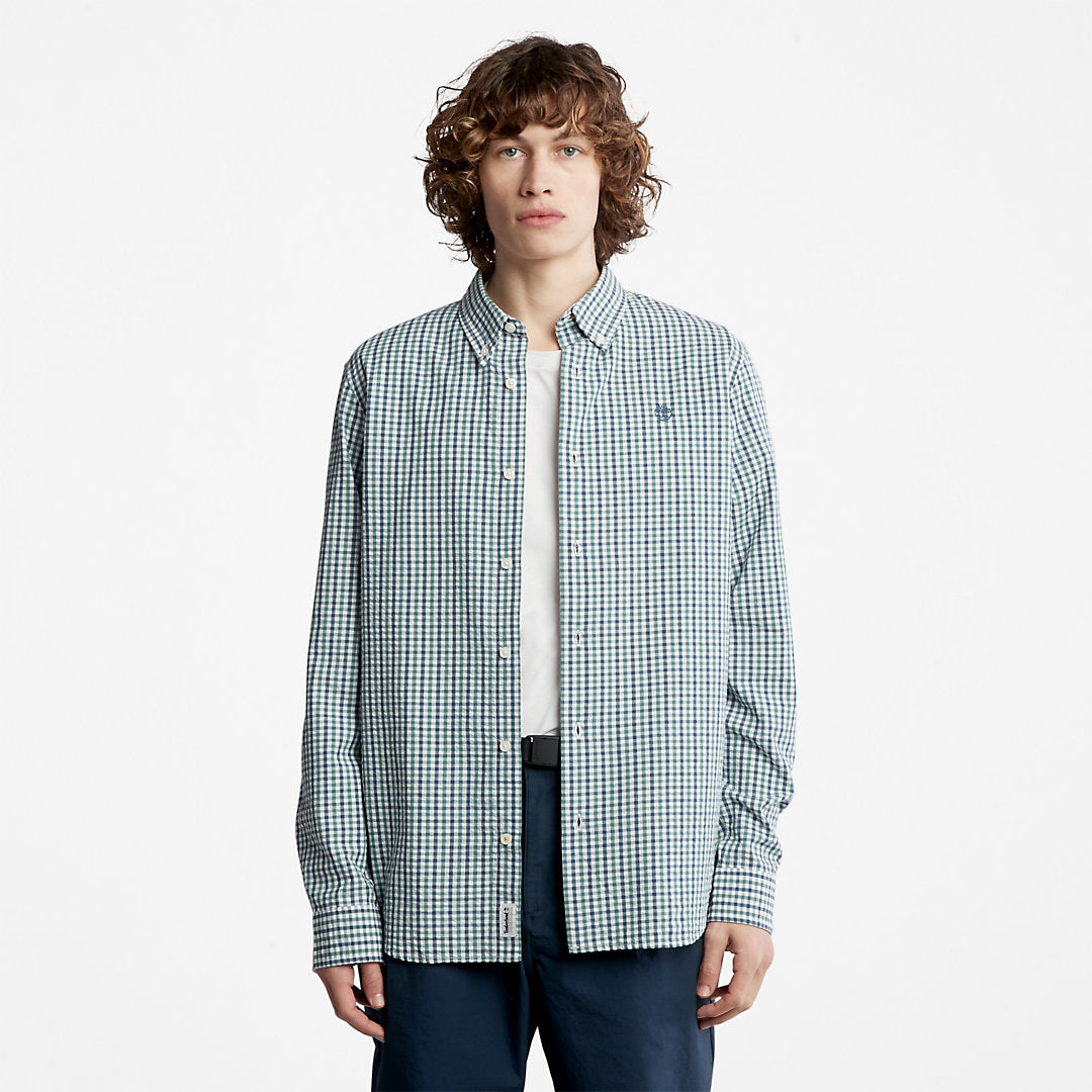 Seersucker Gingham Shirt for Men in Green Timberland On Sale