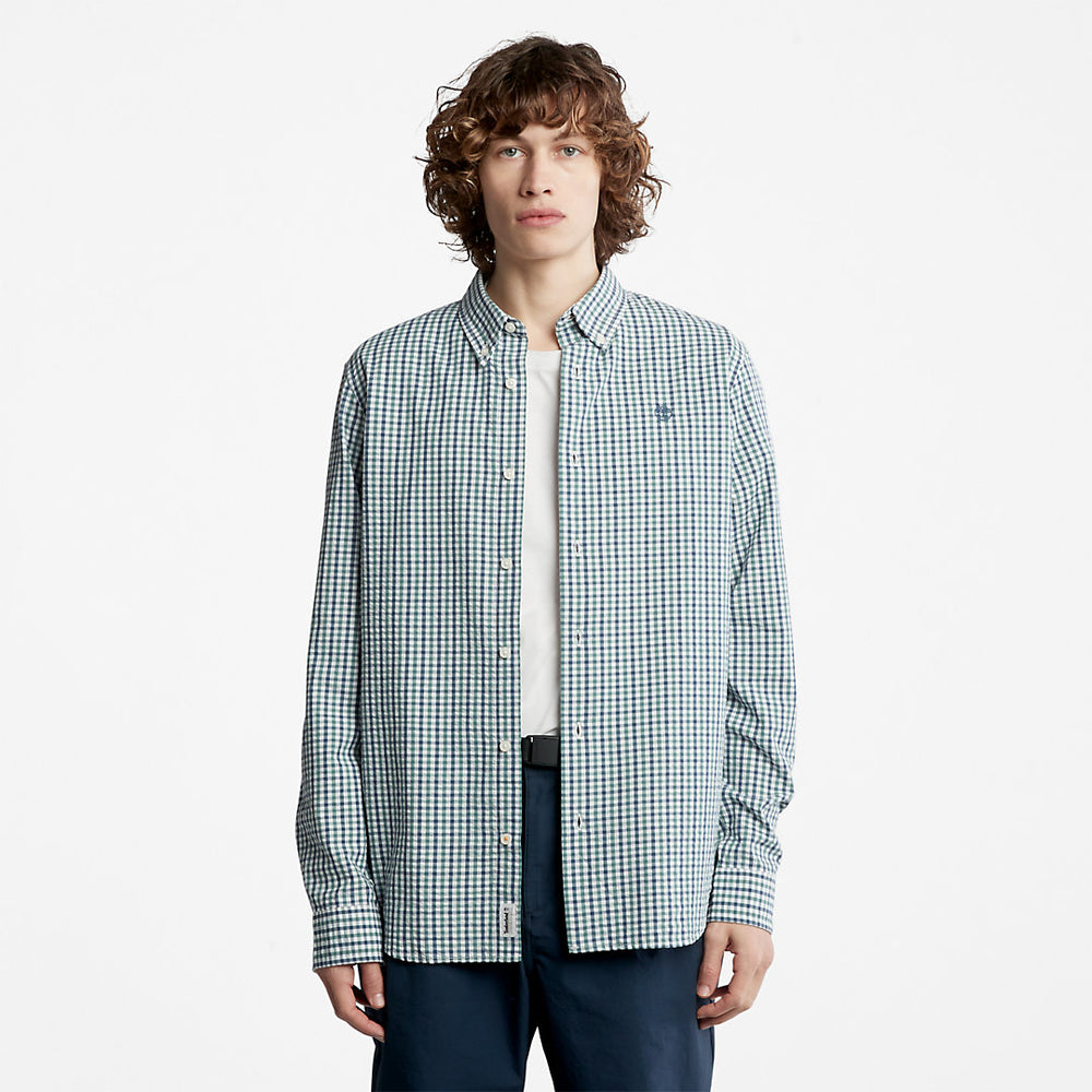 Seersucker Gingham Shirt for Men in Green Timberland On Sale