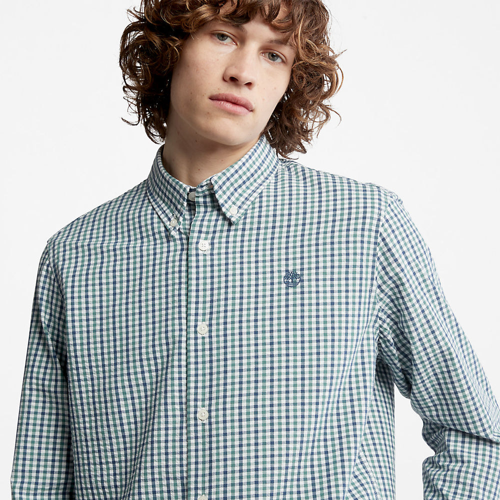 Seersucker Gingham Shirt for Men in Green Timberland On Sale