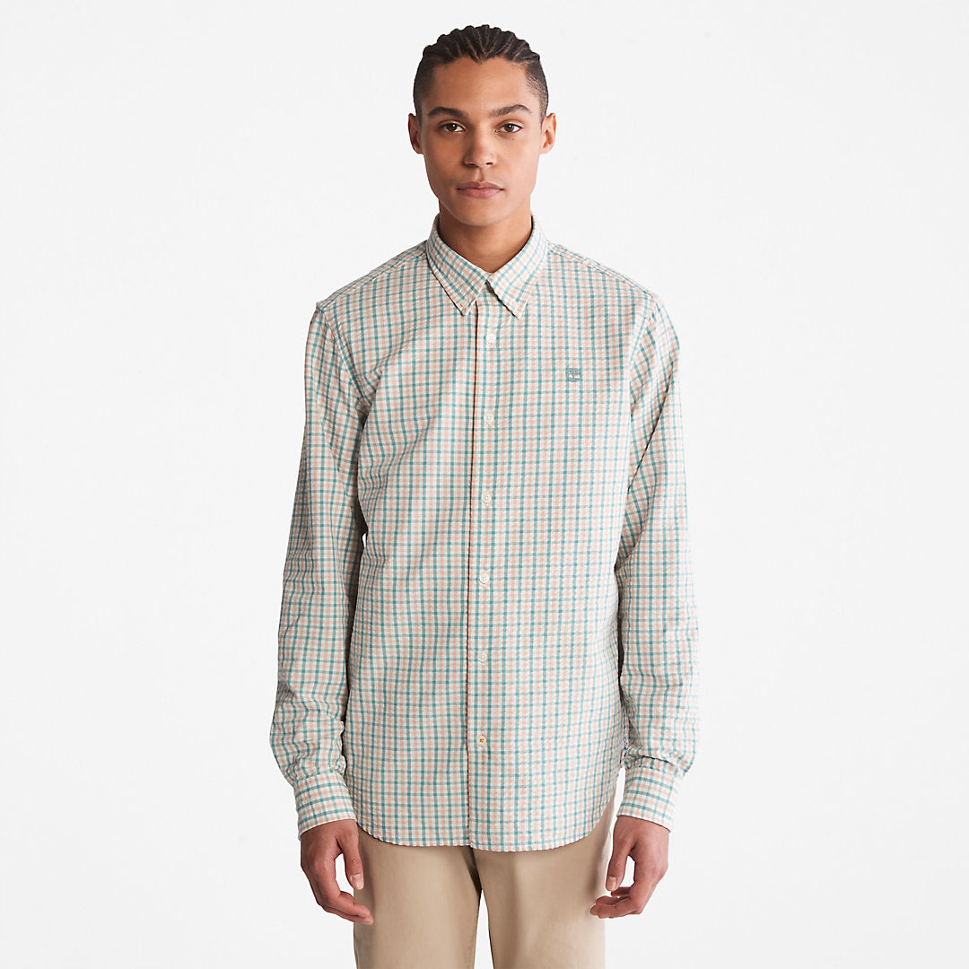 Seersucker Gingham Shirt for Men in Pink Timberland For Sale