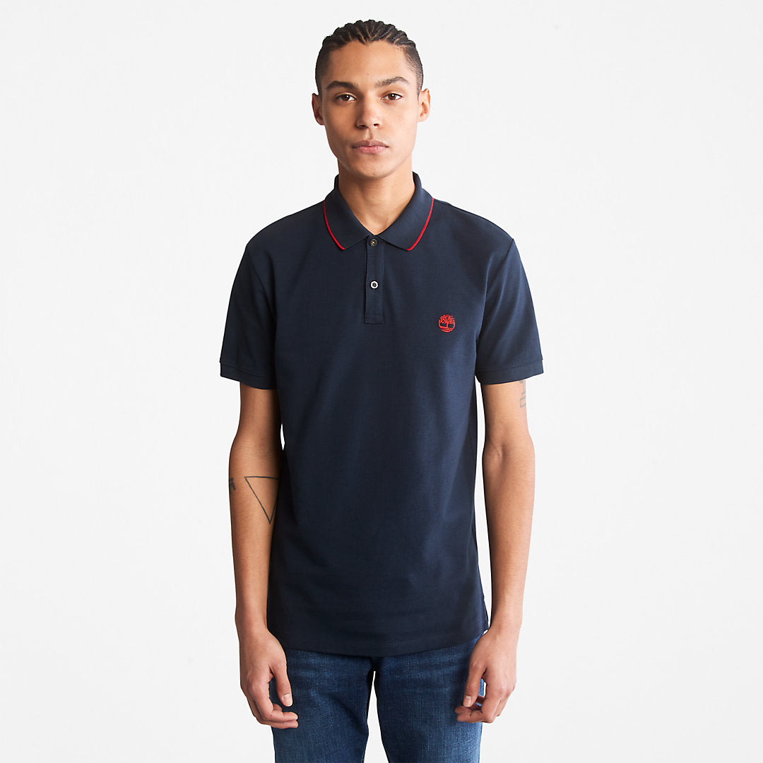 Millers River Print-Collar Polo Shirt for Men in Navy Timberland Outlet