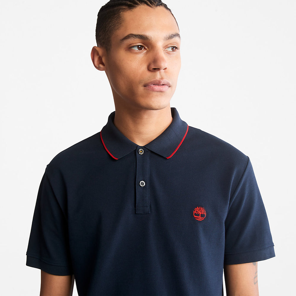 Millers River Print-Collar Polo Shirt for Men in Navy Timberland Outlet