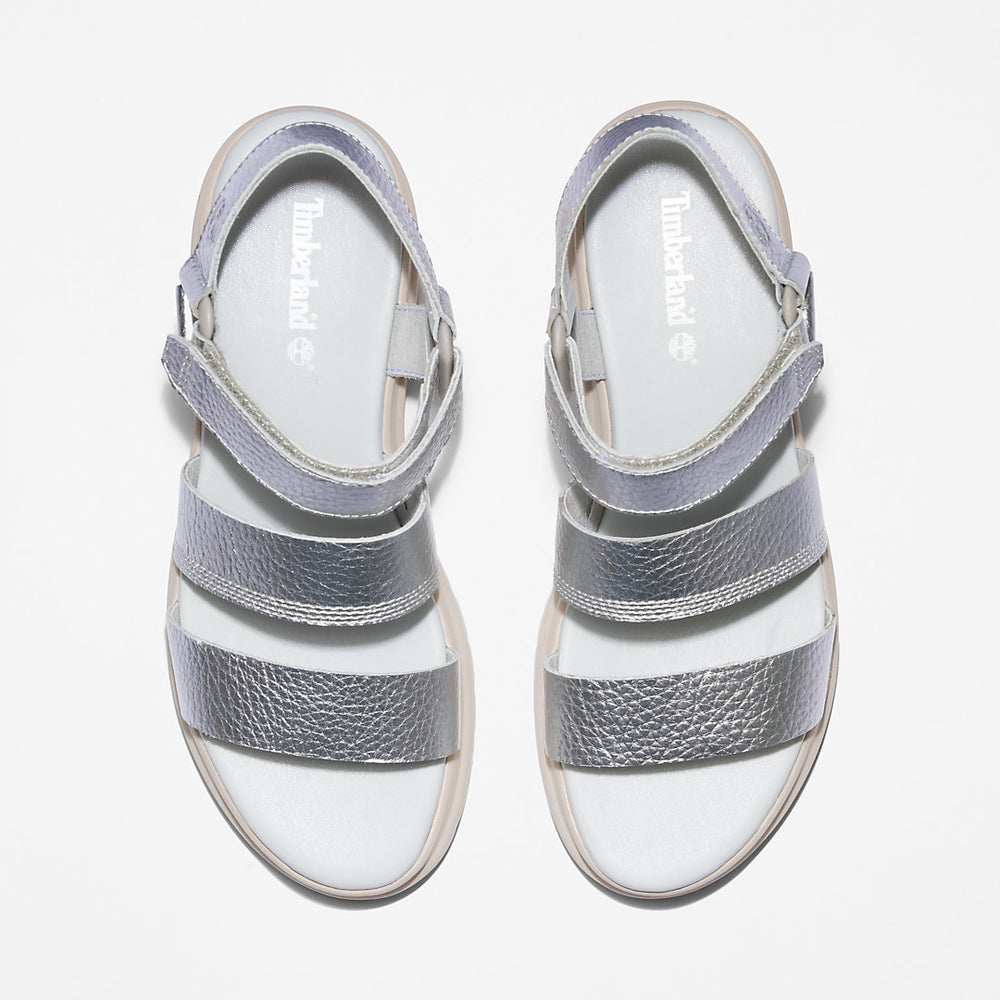 London Vibe Ankle-Strap Sandal for Women in Silver Timberland On Sale