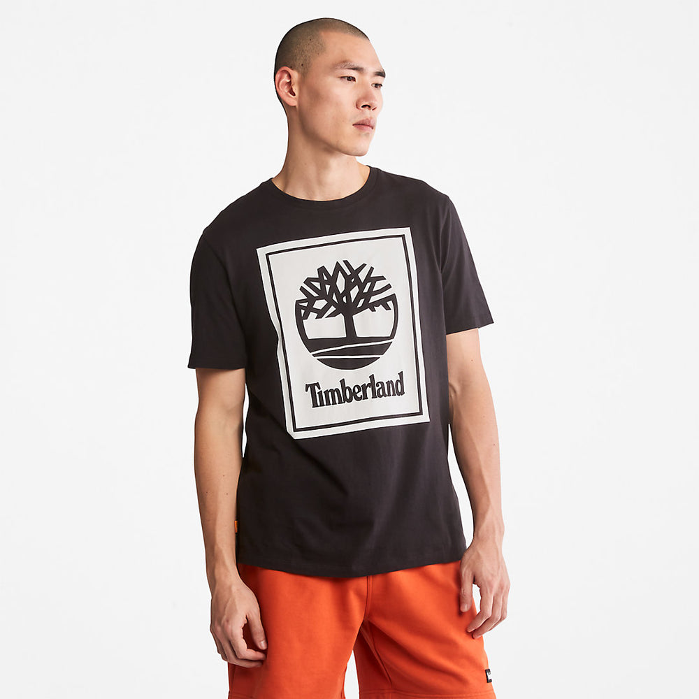 Stack Logo T-Shirt for Men in Black/White Timberland US
