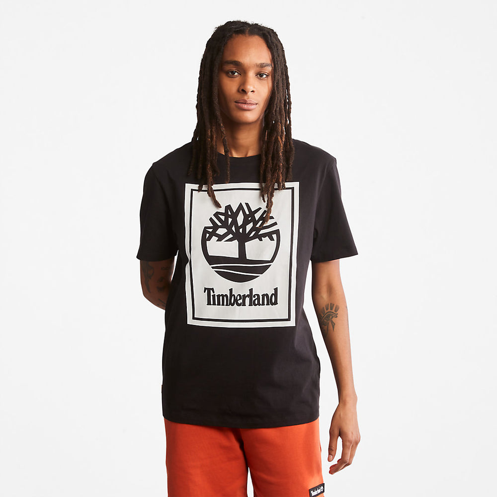 Stack Logo T-Shirt for Men in Black/White Timberland US