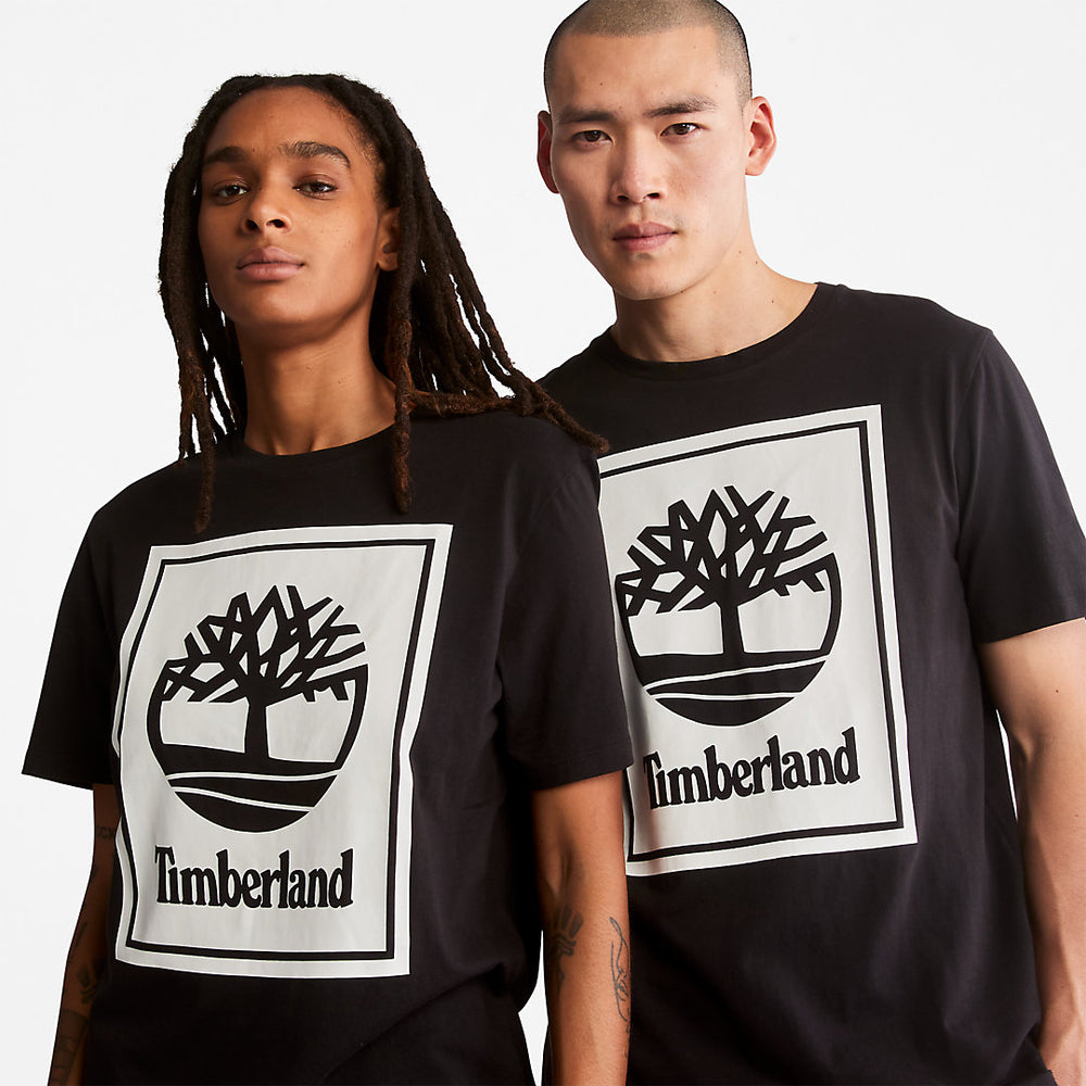Stack Logo T-Shirt for Men in Black/White Timberland US