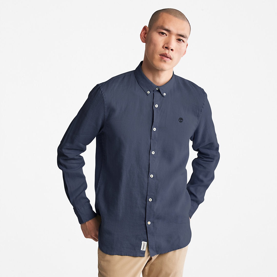 Mill River LS Linen Shirt for Men in Navy Timberland Discount