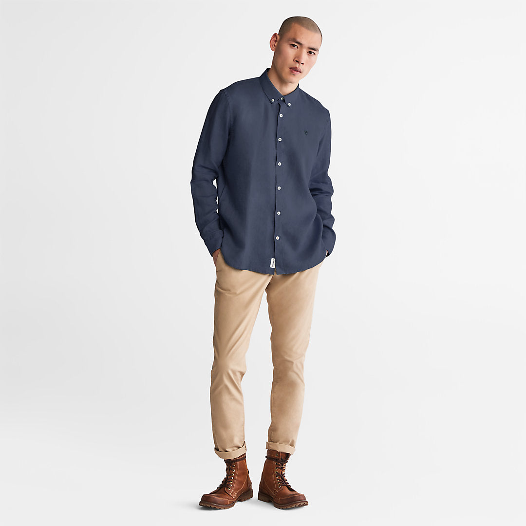 Mill River LS Linen Shirt for Men in Navy Timberland Discount