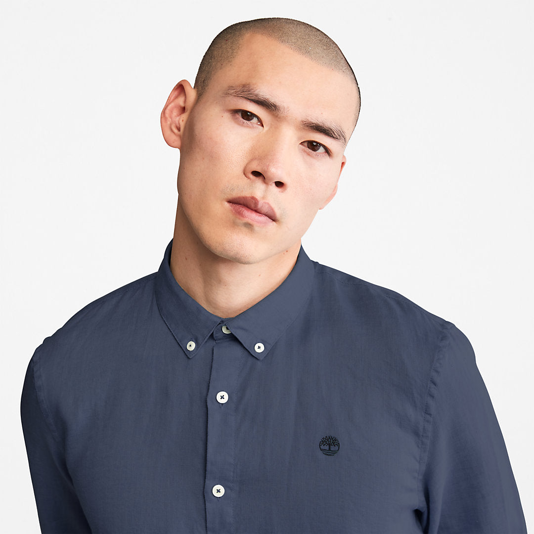 Mill River LS Linen Shirt for Men in Navy Timberland Discount