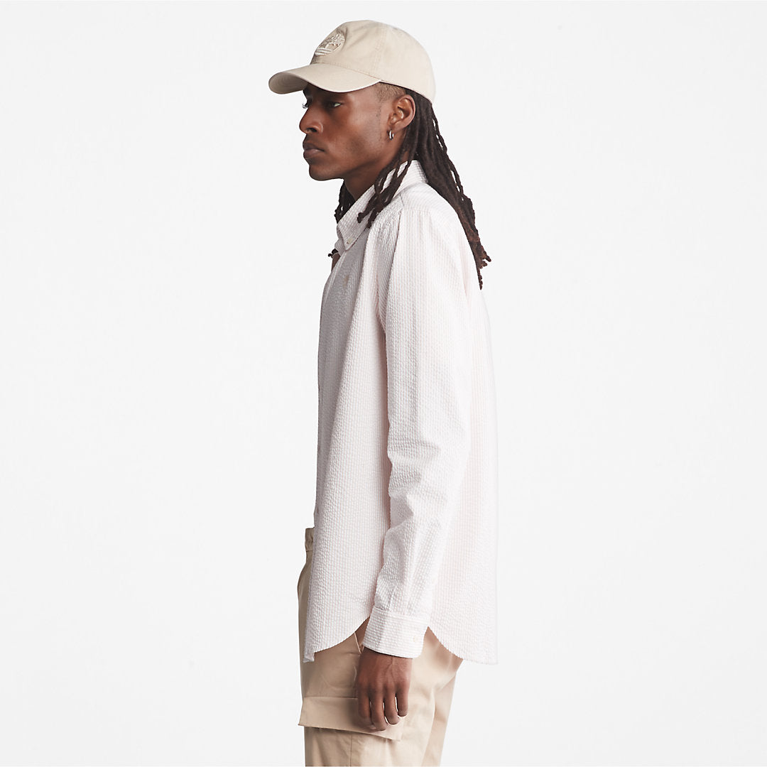 Striped Seersucker Shirt for Men in Light Pink Timberland Outlet
