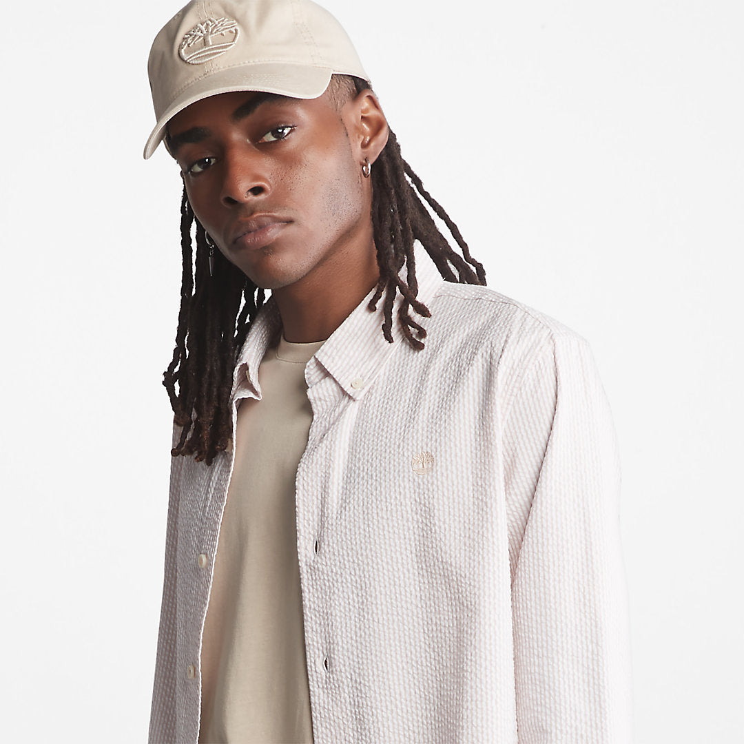 Striped Seersucker Shirt for Men in Light Pink Timberland Outlet