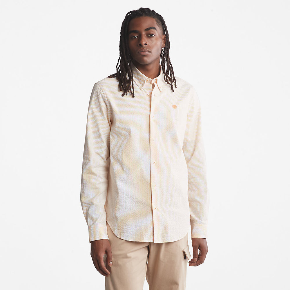 Striped Seersucker Shirt for Men in Orange Timberland Sale