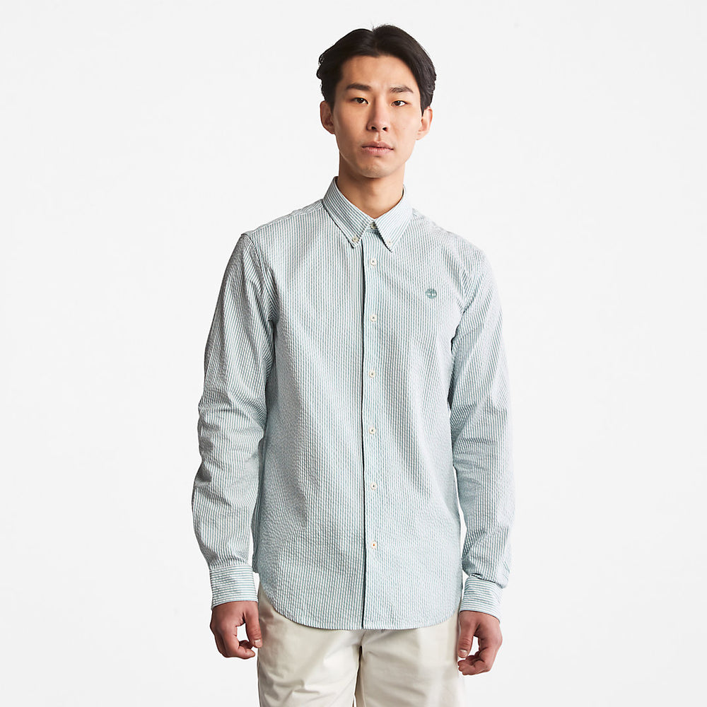 Striped Seersucker Shirt for Men in Green Timberland Discount
