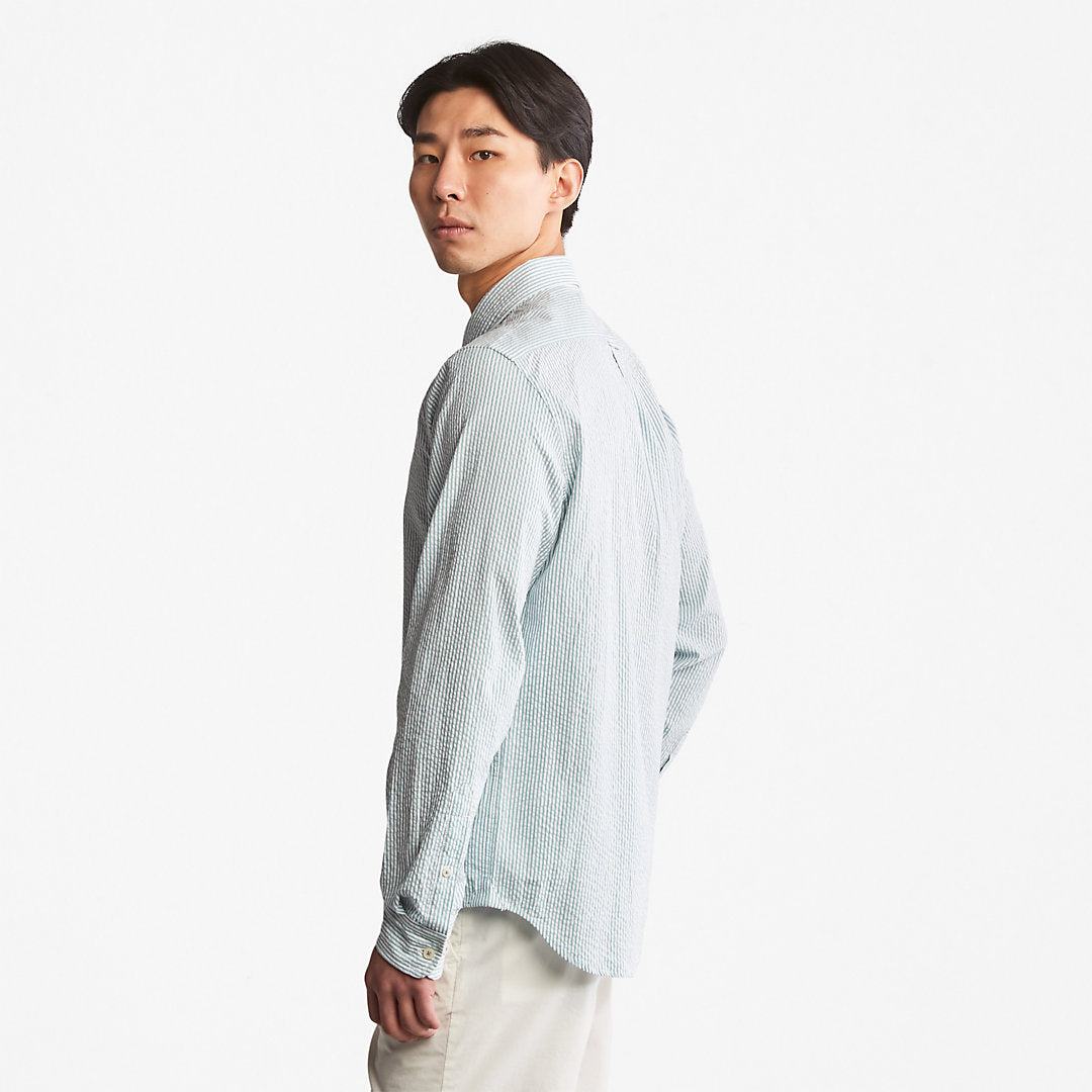 Striped Seersucker Shirt for Men in Green Timberland Discount