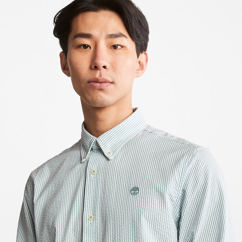 Striped Seersucker Shirt for Men in Green Timberland Discount