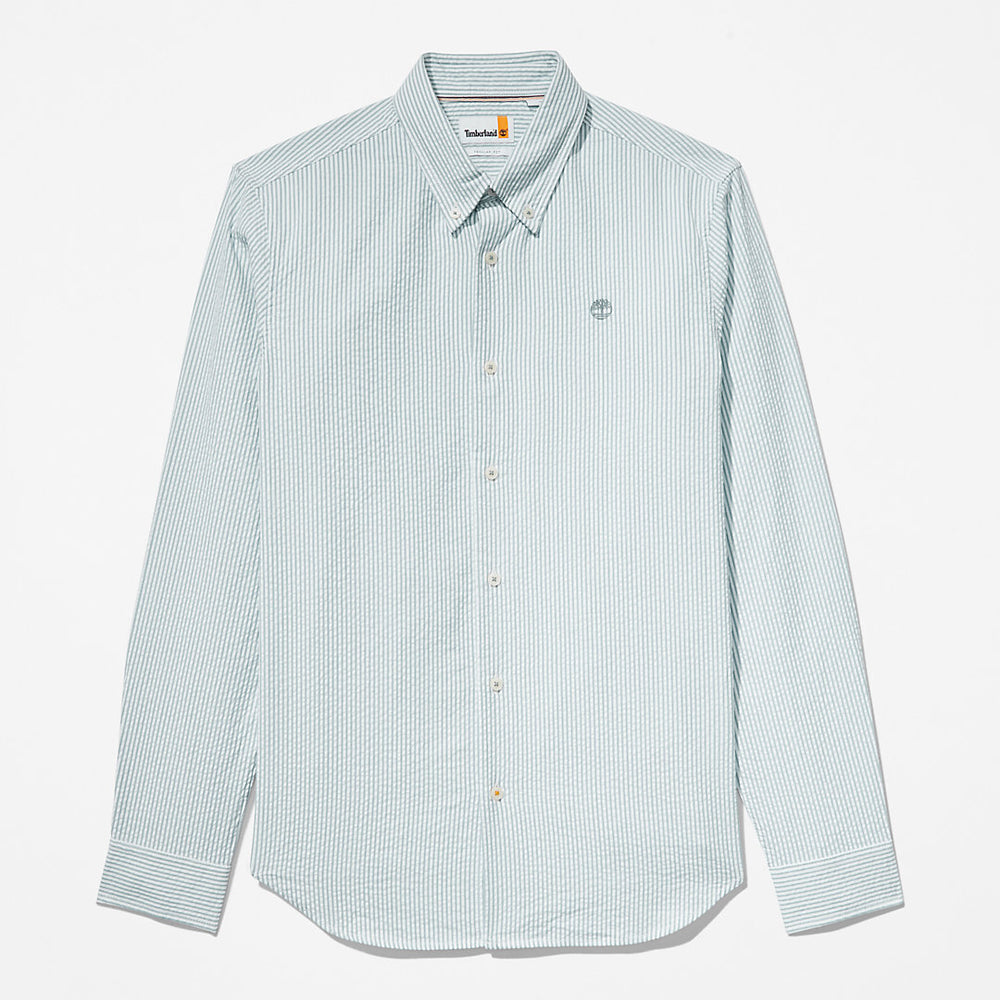 Striped Seersucker Shirt for Men in Green Timberland Discount
