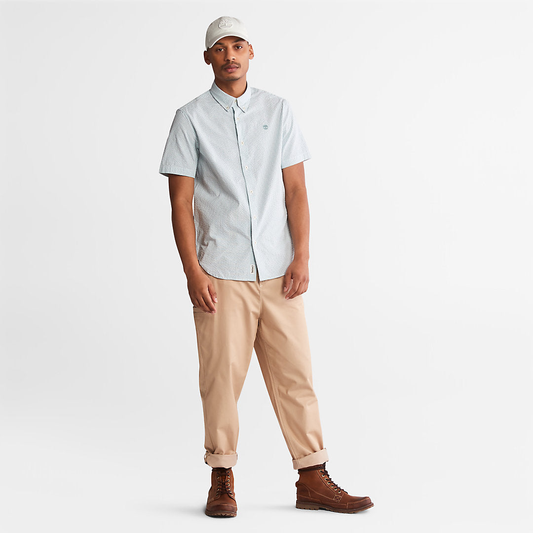 SS Seersucker Shirt for Men in Green Timberland On Sale