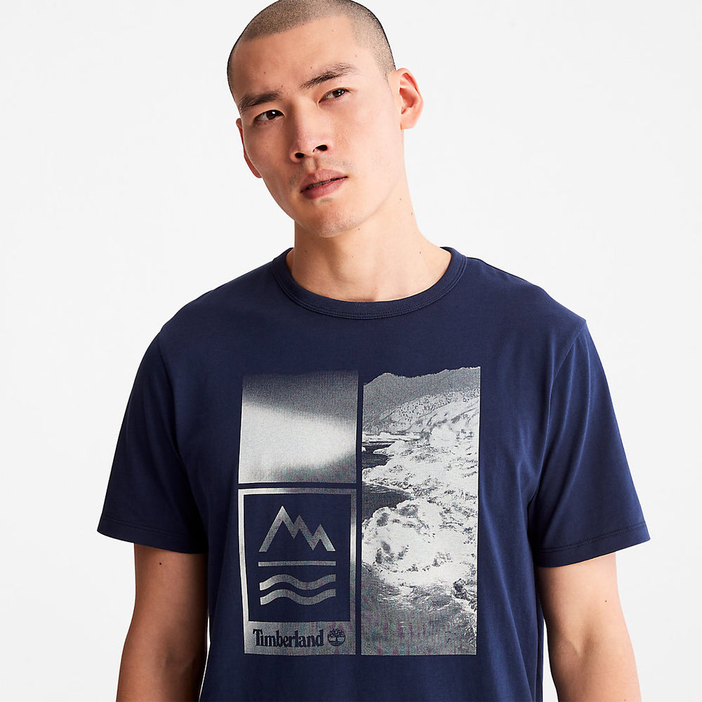 Mountains-to-Rivers Print T-Shirt for Men in Blue Timberland Discount