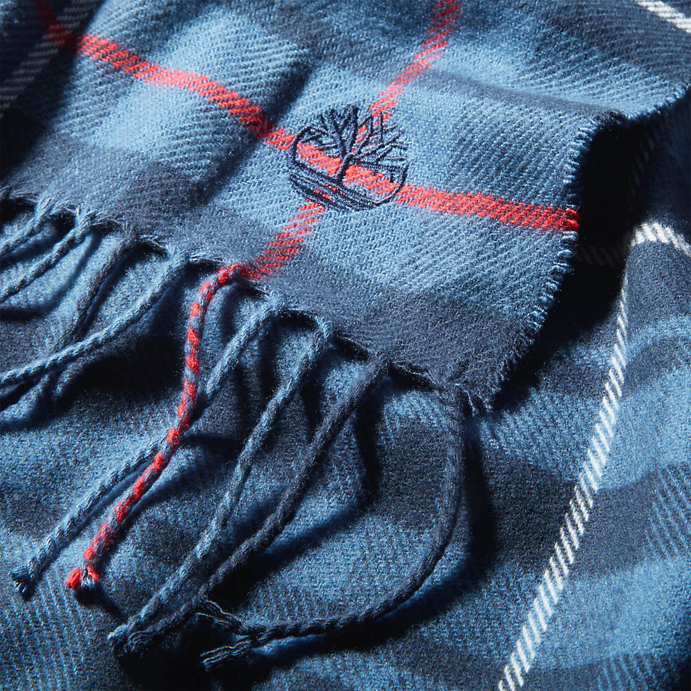 Check Scarf with Gift Box for Men in Navy Timberland On Sale