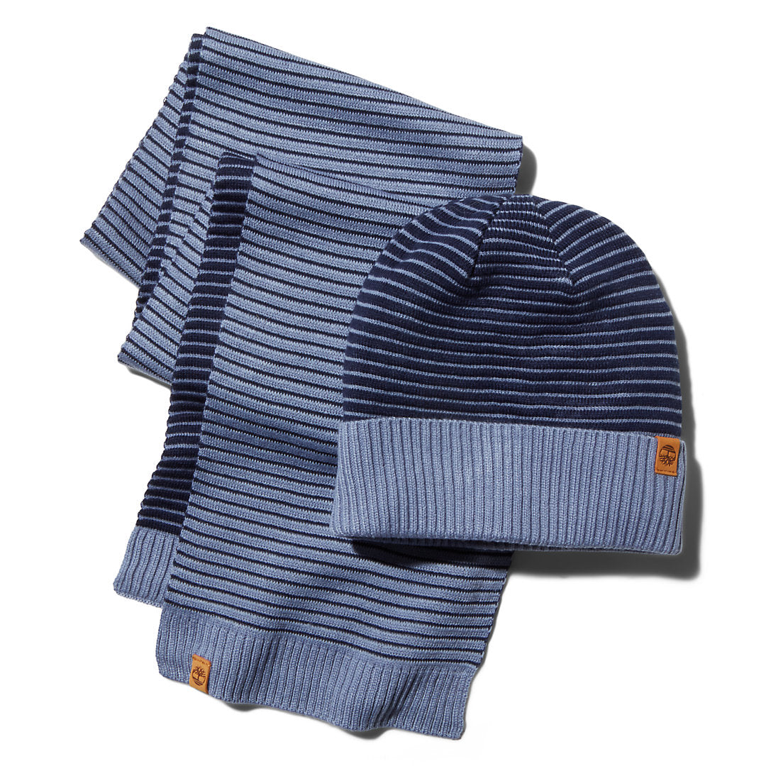 Ottoman-Rib Beanie and Scarf Gift Set for Men in Blue Timberland Sale