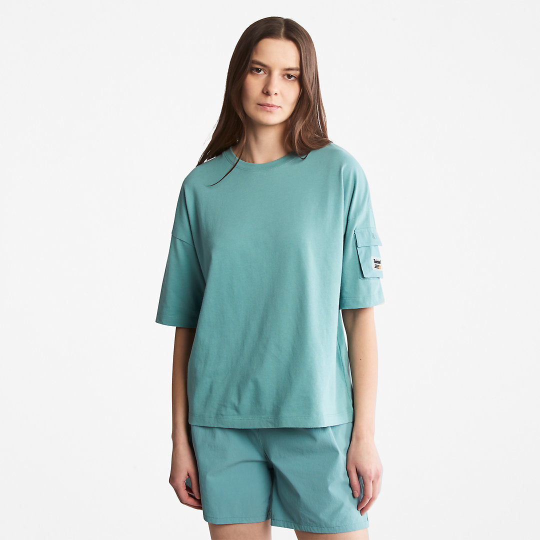 Progressive Utility Pocket T-Shirt for Women in Teal Timberland For Sale