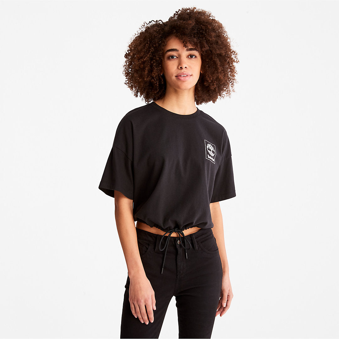 Cropped T-Shirt with Drawstring Hem for Women in Black Timberland Discount