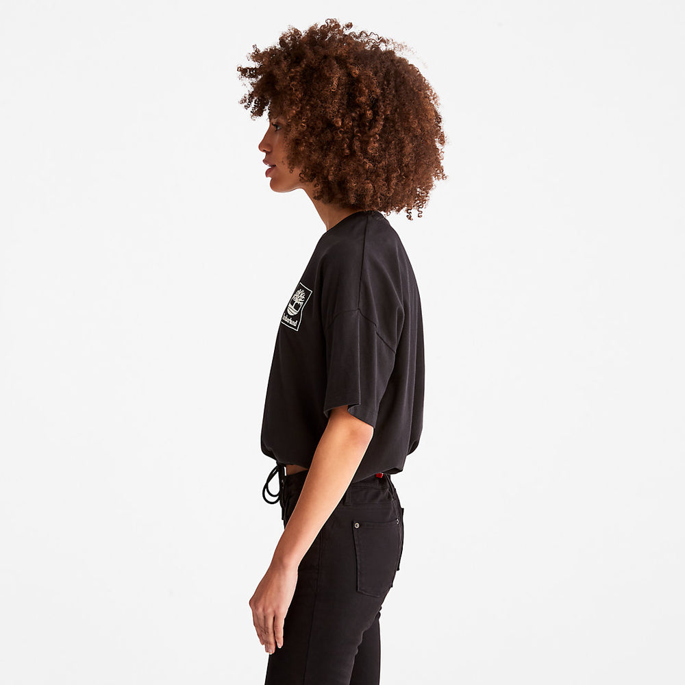 Cropped T-Shirt with Drawstring Hem for Women in Black Timberland Discount