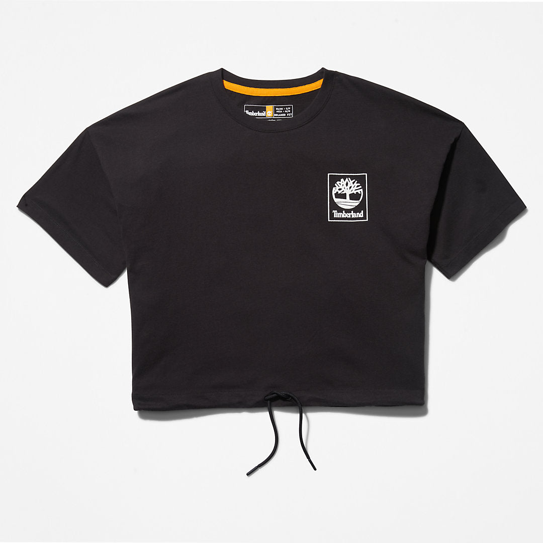 Cropped T-Shirt with Drawstring Hem for Women in Black Timberland Discount