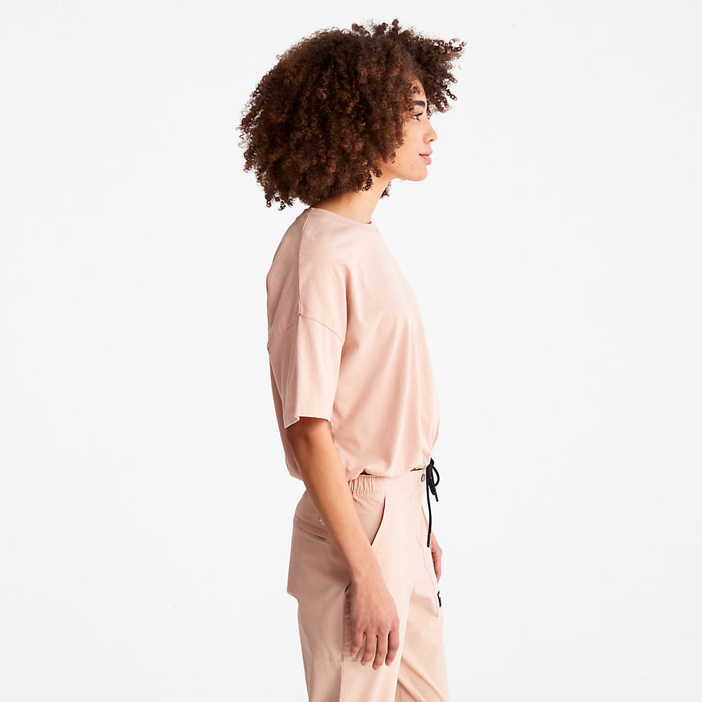 Cropped T-Shirt with Drawstring Hem for Women in Pink Timberland US