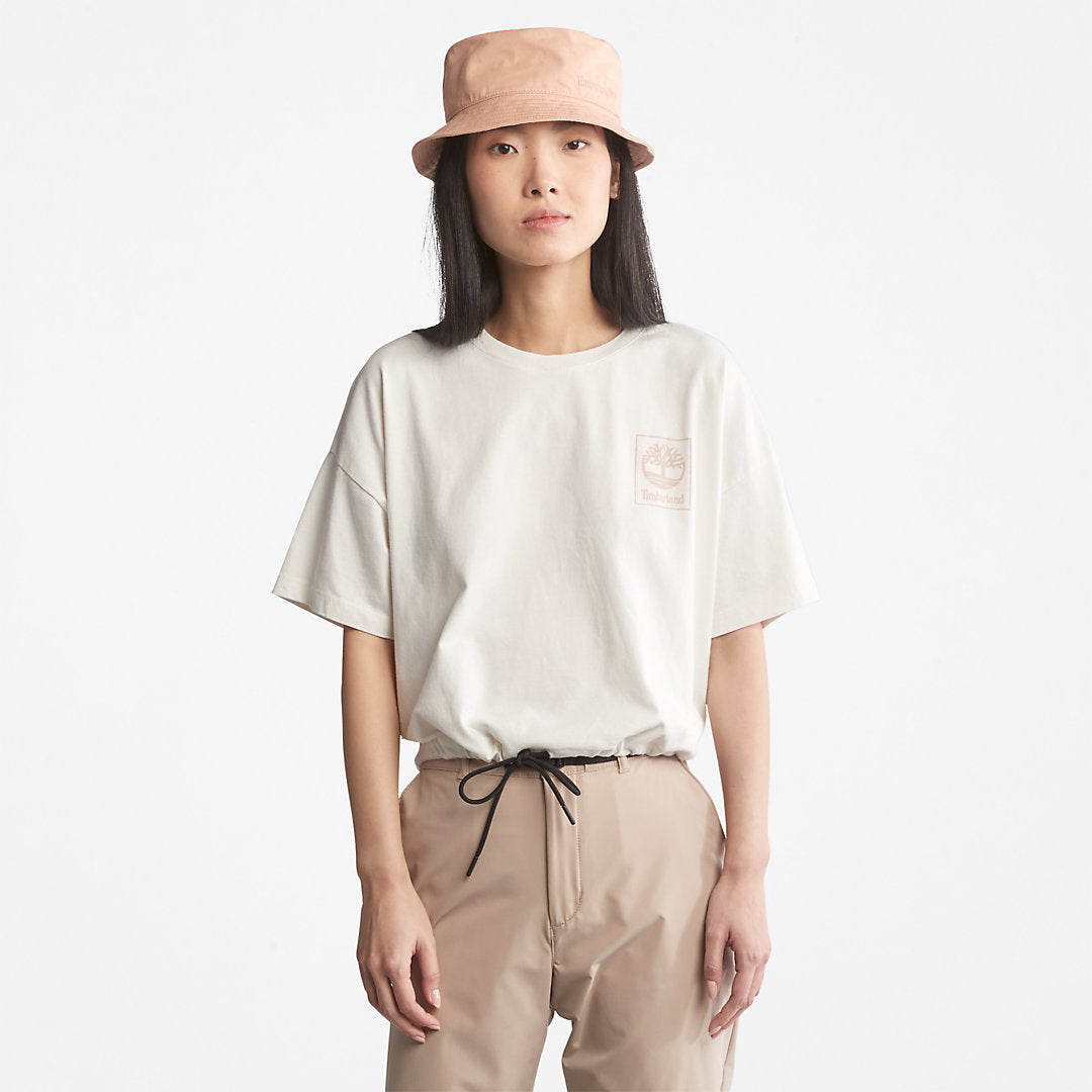 Cropped T-Shirt with Drawstring Hem for Women in White Timberland On Sale