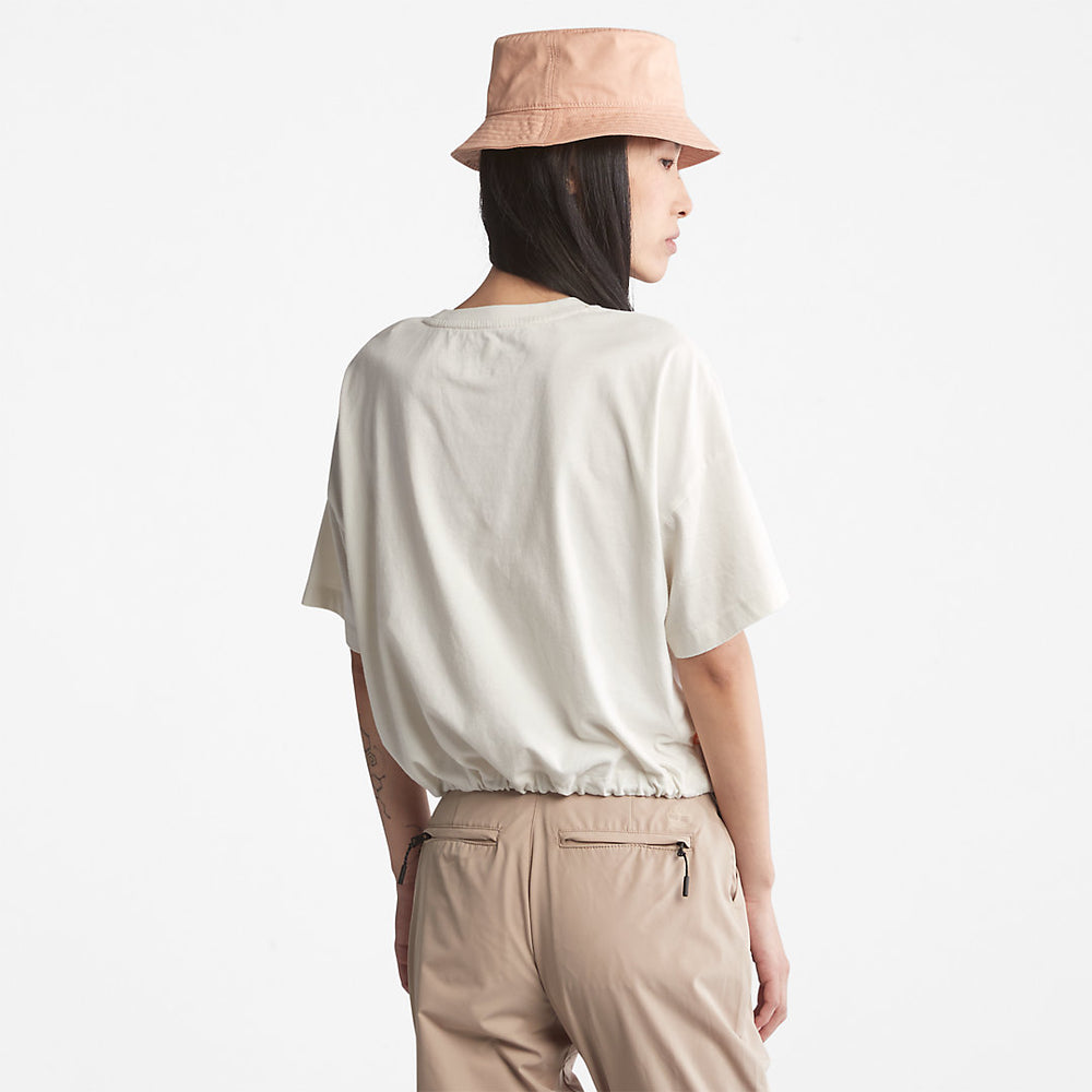 Cropped T-Shirt with Drawstring Hem for Women in White Timberland On Sale