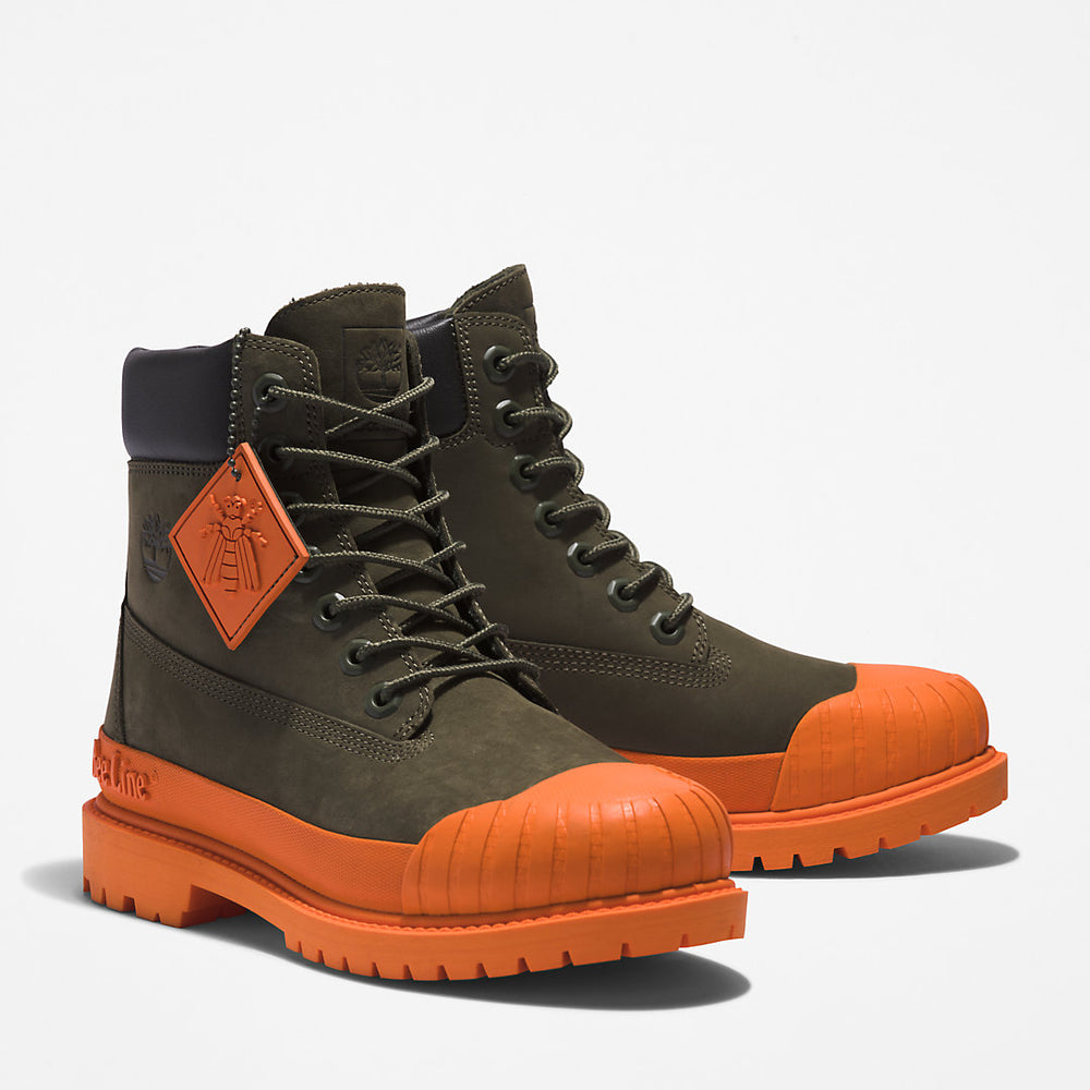 Bee Line x Timberland® 6 Inch Rubber Toe Boot for Women in Dark Green/Orange Timberland US