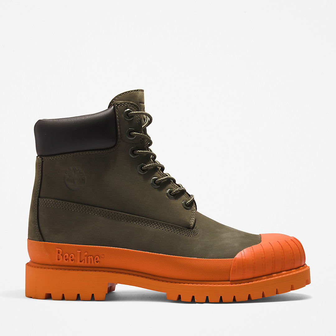 Bee Line x Timberland® 6 Inch Rubber Toe Boot for Men in Dark Green/Orange Timberland On Sale